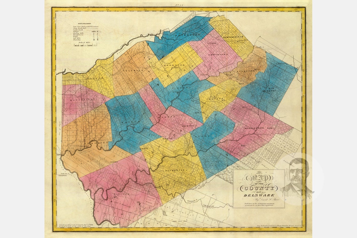 Vintage Delaware County NY Map 1829 Old New York Map Etsy