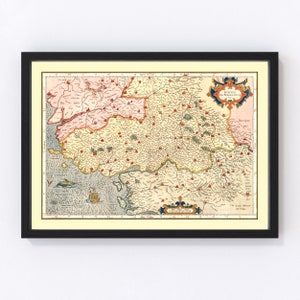 Poitou France Map 1623, Vintage Poitou France Map, Old Poitou France Art, Wall Art Gift for Poitou France History Lovers Retro Decor