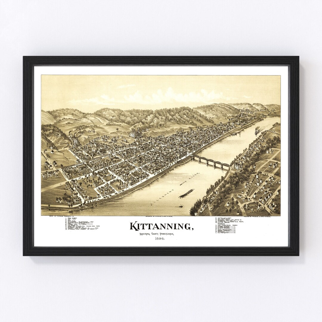 Kittanning Map 1896 Old Map of Kittanning Pennsylvania Art Vintage