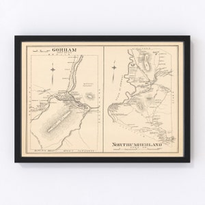May include: A vintage map of Gorham and Northumberland, New Hampshire, showing the towns' roads, rivers, and surrounding areas. The map is printed in black and white and includes the text "Gorham, Coos Co., N.H." and "Northumberland, Coos Co., N.H."