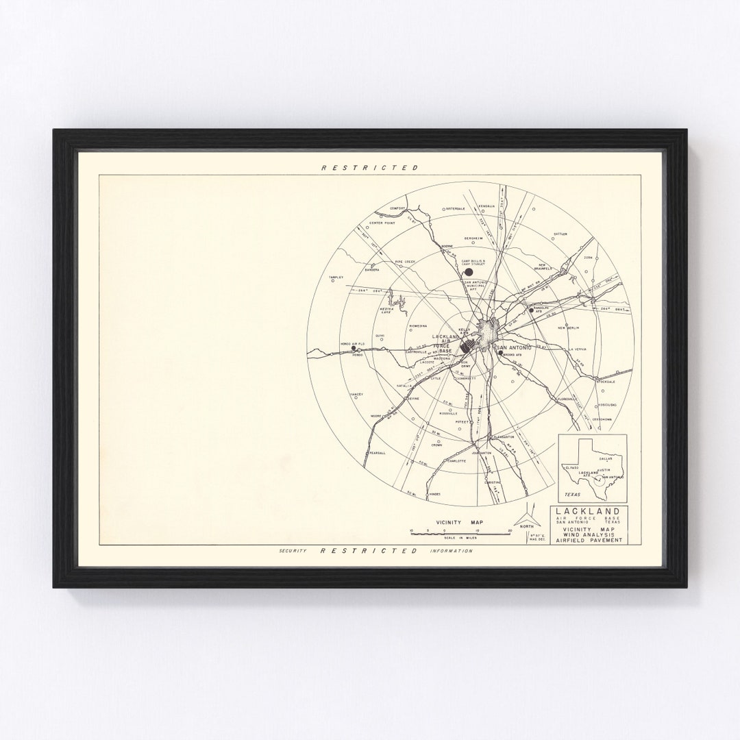 Lackland Air Force Base Vicinity Map 1950 Old Map of Lackland Air Force Base Vicinity Art ...