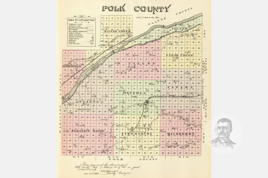 Vintage Polk County NE Map 1885 Old Nebraska Map Historical Etsy