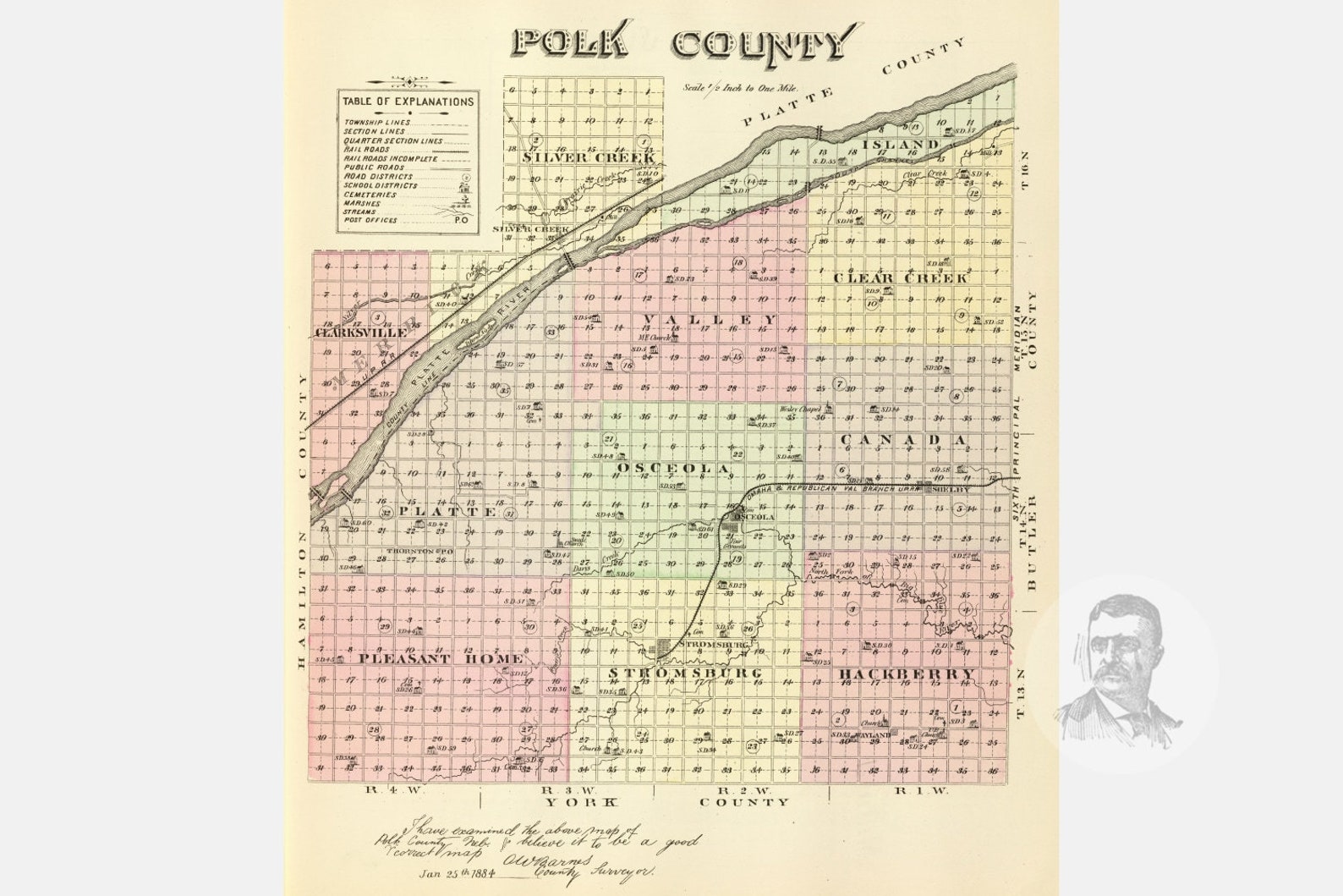 Vintage Polk County NE Map 1885 Old Nebraska Map Historical Etsy