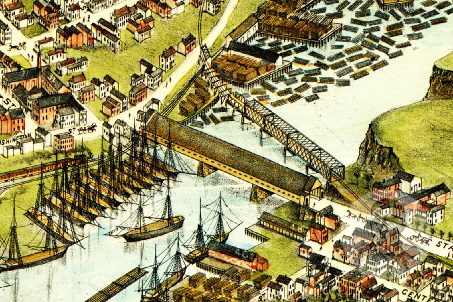 Vintage Bangor Map 1875 Old Map of Bangor Maine Historical Etsy