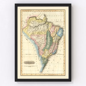 Mapa de Brasil 1823, mapa antiguo de Brasil, arte antiguo de Brasil, regalo de arte mural para amantes de la historia de Brasil, decoración retro