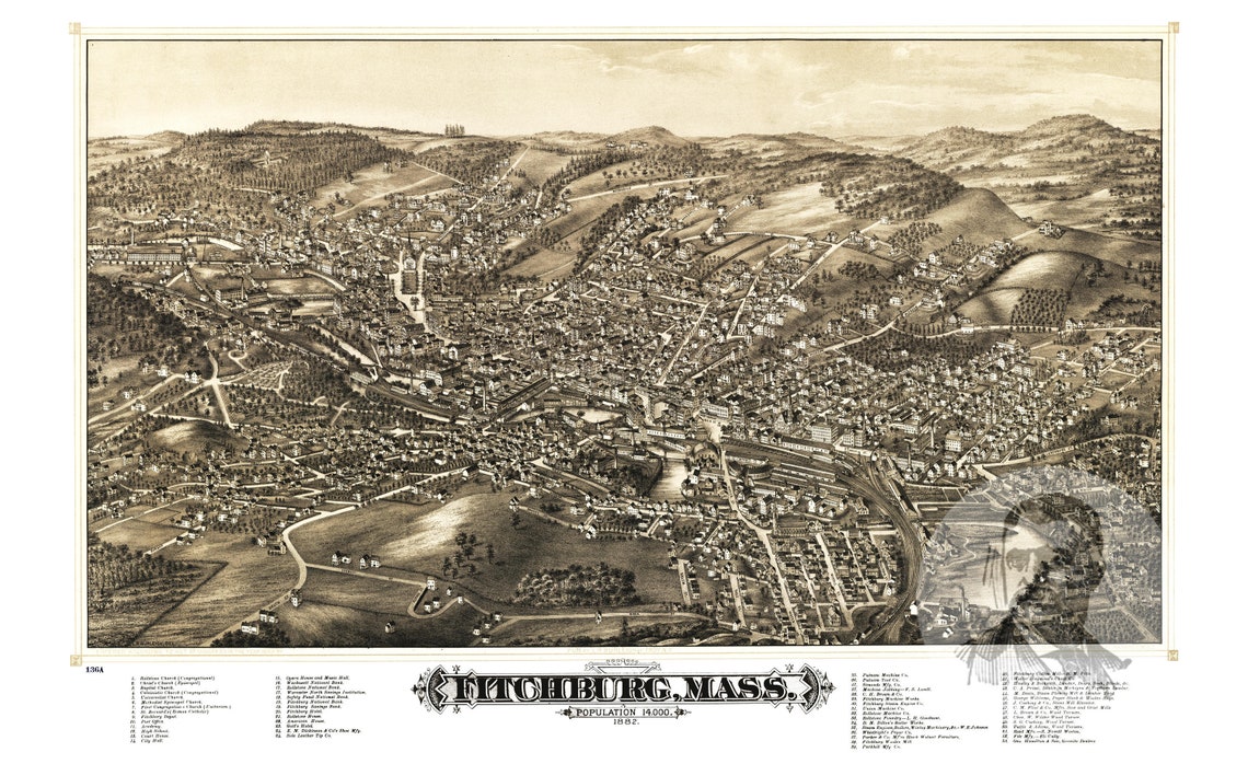 Vintage Fitchburg Map 1882 Old Map of Fitchburg Etsy