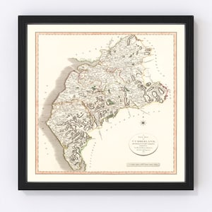 Cumberland County England Map 1801, Vintage Cumberland County England Map, Old Cumberland County England Art, Wall Art Gift for Cumberland C