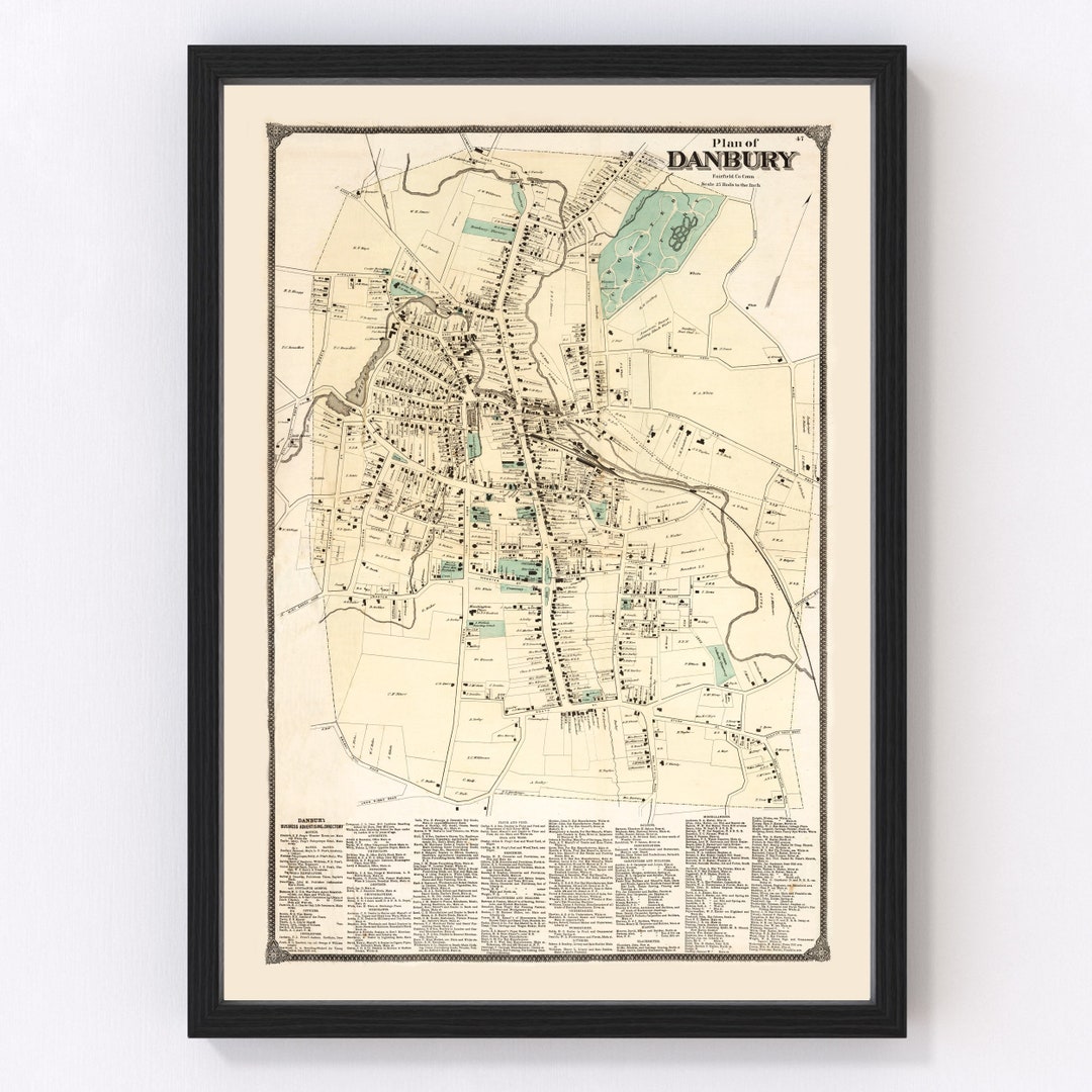 Danbury Map 1867 Old Map of Danbury Connecticut Art Vintage Print ...