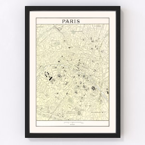 Paris Map 1901 - Old Map of Paris France Art Vintage Print Framed Wall Art Canvas Portrait History Genealogy Travel Ancestry