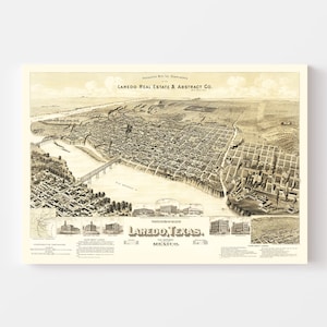 Laredo Map 1890 Old Map of Laredo Texas Art Vintage Print Framed Canvas Laredo Map 1890 Old Map of Laredo Texas Art Vintage Print Framed Canvas