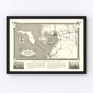 Tampa Map 1928, Vintage Tampa Map, Old Tampa Florida Art, Wall Art Gift for Tampa History Lovers Retro Decor