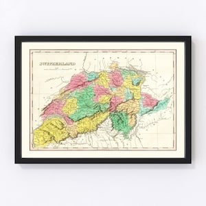 Switzerland Map 1831, Vintage Switzerland Map, Old Switzerland Art, Wall Art Gift for Switzerland History Lovers Retro Decor