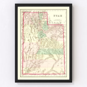Utah Map 1876, Vintage Utah Map, Old Utah Art, Wall Art Gift for Utah History Lovers Retro Decor