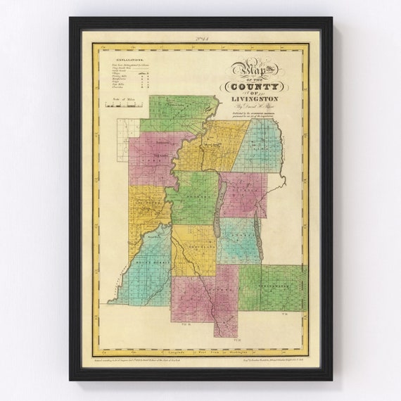 Livingston County NY Map 1829 Old Map of Geneseo New York Etsy