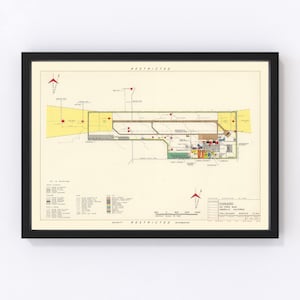 May include: A vintage map of the Oxnard Air Force Base in California. The map shows the layout of the base, including runways, buildings, and other facilities. The map is labeled "Restricted" and includes a key to the different symbols used on the map.