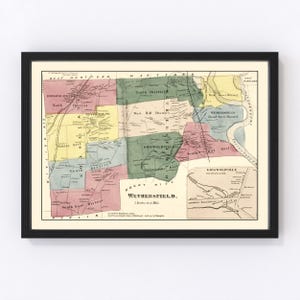 Wethersfield Map 1869, Vintage Wethersfield Map, Old Wethersfield Connecticut Art, Wall Art Gift for Wethersfield History Lovers Retro Decor