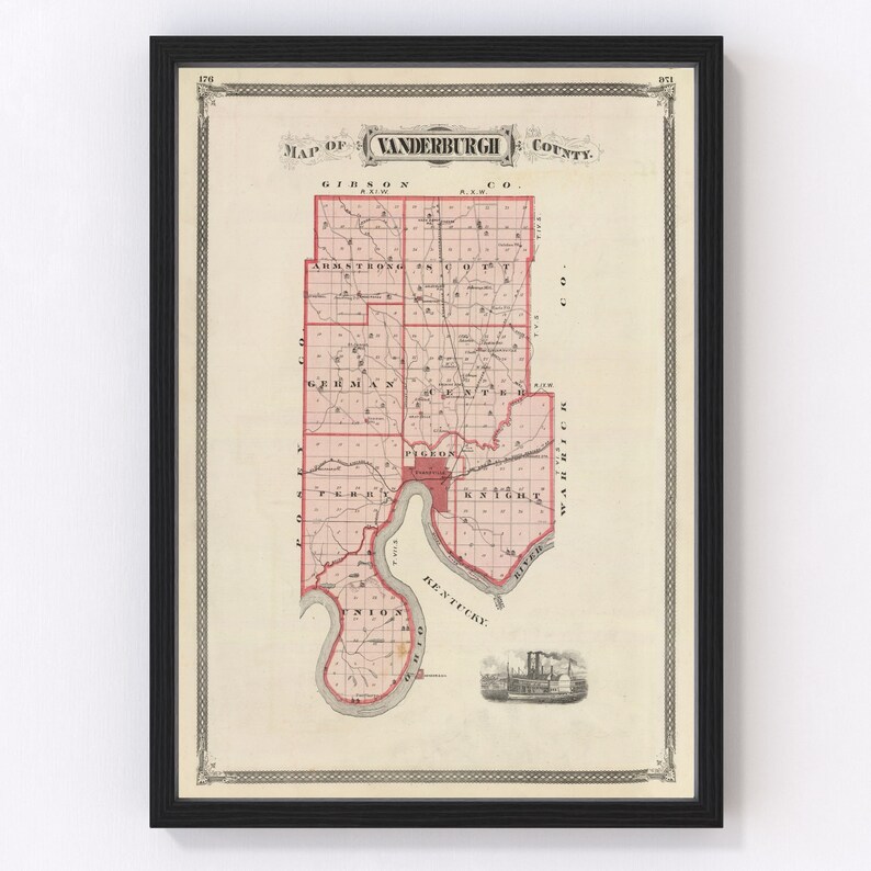 Vanderburgh County IN Map 1876 Old Map of Evansville Indiana Etsy