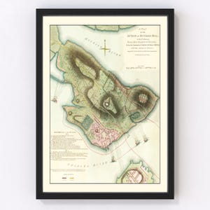 Bunker Hill Map 1793, Vintage Bunker Hill Map, Old Bunker Hill Art, Wall Art Gift for Bunker Hill History Lovers Retro Decor