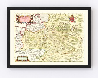 Russia Map 1665, Vintage Russia Map, Old Russia Art, Wall Art Gift for Russia History Lovers Retro Decor