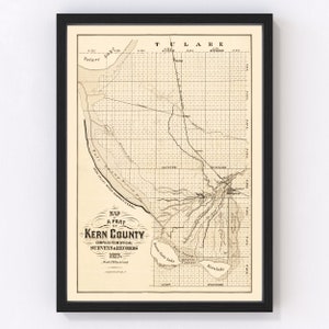 May include: A vintage map of a part of Kern County, California, showing the Tulare area. The map is in black and white and includes the text "MAP of A PART of KERN COUNTY COMPILED FROM OFFICIAL SURVEYS & RECORDS 1877."