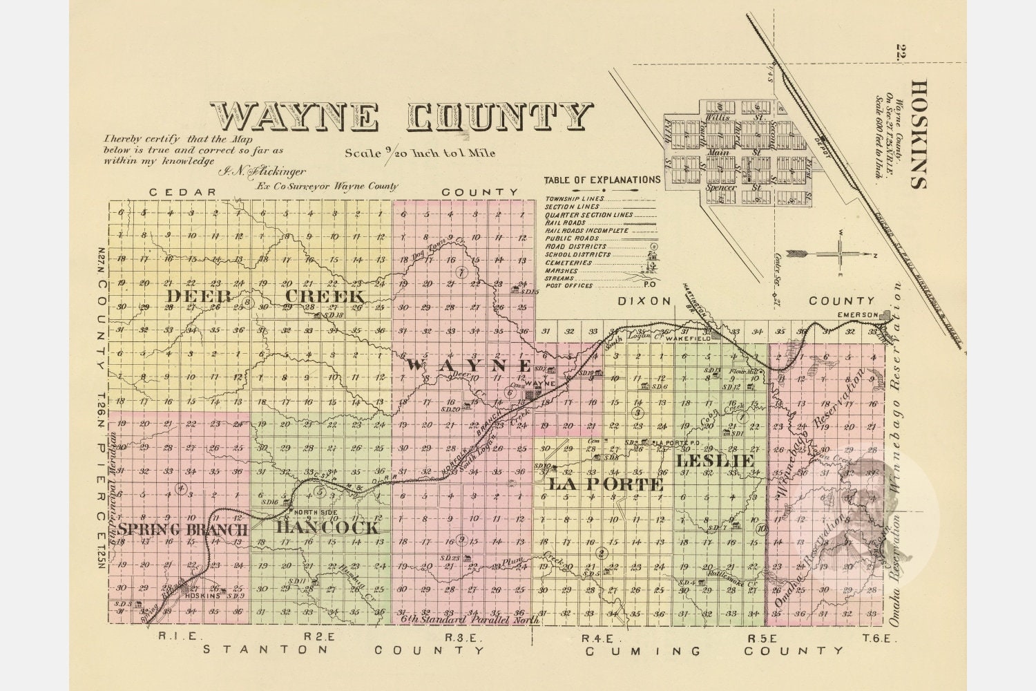 Vintage Wayne County NE Map 1885 Old Nebraska Map Etsy