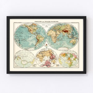 World Map 1911, Vintage World Map, Old World Art, Wall Art Gift for World History Lovers Retro Decor