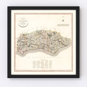 Sussex County England Map 1801, Vintage Sussex County England Map, Old Sussex County England Art, Wall Art Gift for Sussex County England Hi