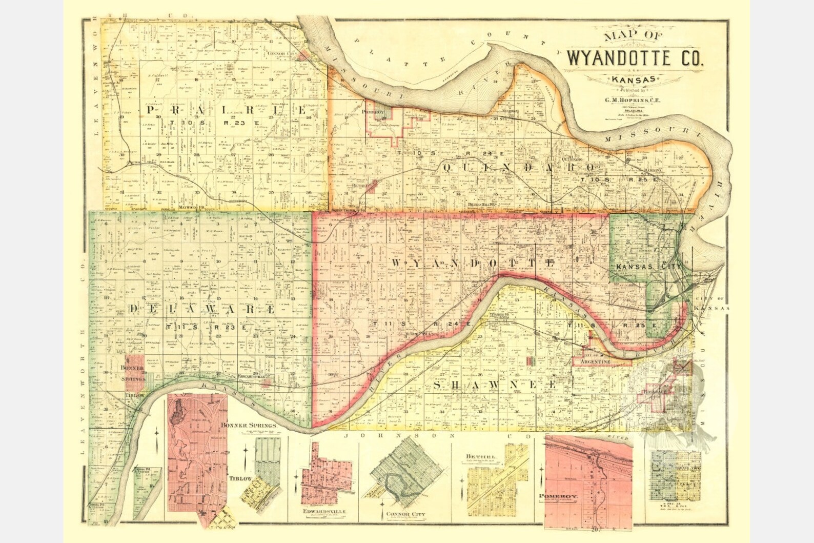 Vintage Wyandotte County Map 1887 Old Map of Wyandotte Etsy