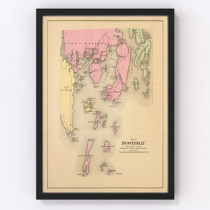Boothbay Map 1894, Vintage Boothbay Map, Old Boothbay Maine Art, Wall Art Gift for Boothbay History Lovers Retro Decor