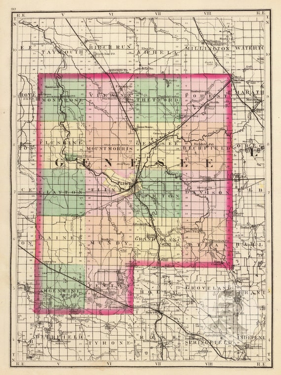 Map Of Genesee County Michigan Genesee County Michigan Vintage Map From 1873 Old County | Etsy Uk