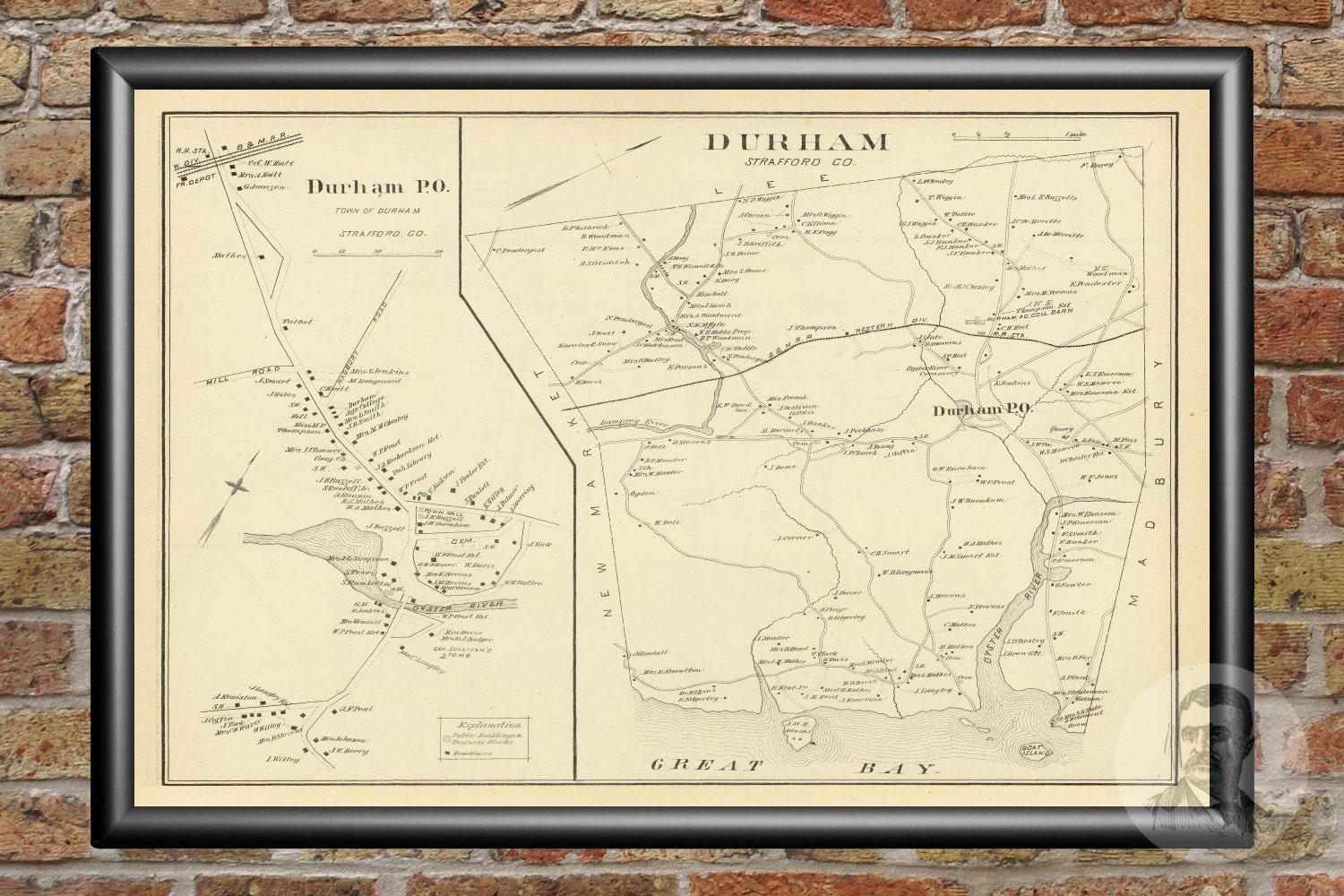Vintage Durham Map from 1892 Old New Hampshire Map Historic Etsy