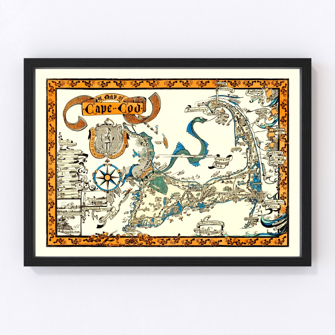 Cape Cod Map 1926, Vintage Cape Cod Map, Old Cape Cod Art, Wall Art ...