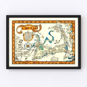 Cape Cod Map 1926, Vintage Cape Cod Map, Old Cape Cod Art, Wall Art Gift for Cape Cod History Lovers Retro Decor