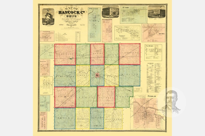 Vintage Hancock County Map 1863 Old Map of Hancock County Etsy