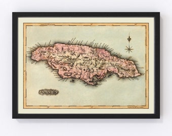 Jamaica Map 1823, Vintage Jamaica Map, Old Jamaica Art, Wall Art Gift for Jamaica History Lovers Retro Decor