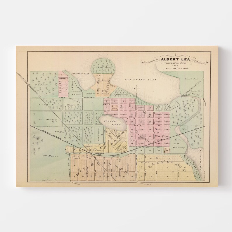 Albert Lea Map 1874 Old Map of Albert Lea Minnesota Art - Etsy