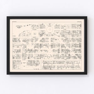 Buffalo Map 1947 - Old Map of Buffalo Business Section New York Art Vintage Print Framed Canvas Portrait History Genealogy Farmhouse Décor