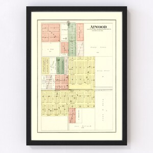 Atwood Map 1893, Vintage Atwood Map, Old Atwood Illinois Art, Wall Art Gift for Atwood History Lovers Retro Decor