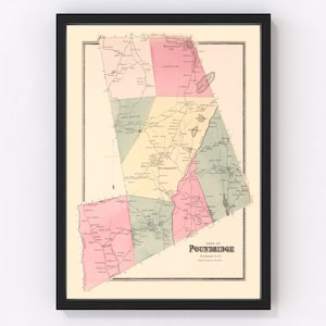 Pound Ridge Map 1867, Vintage Pound Ridge Map, Old Pound Ridge New York Art, Wall Art Gift for Pound Ridge History Lovers Retro Decor