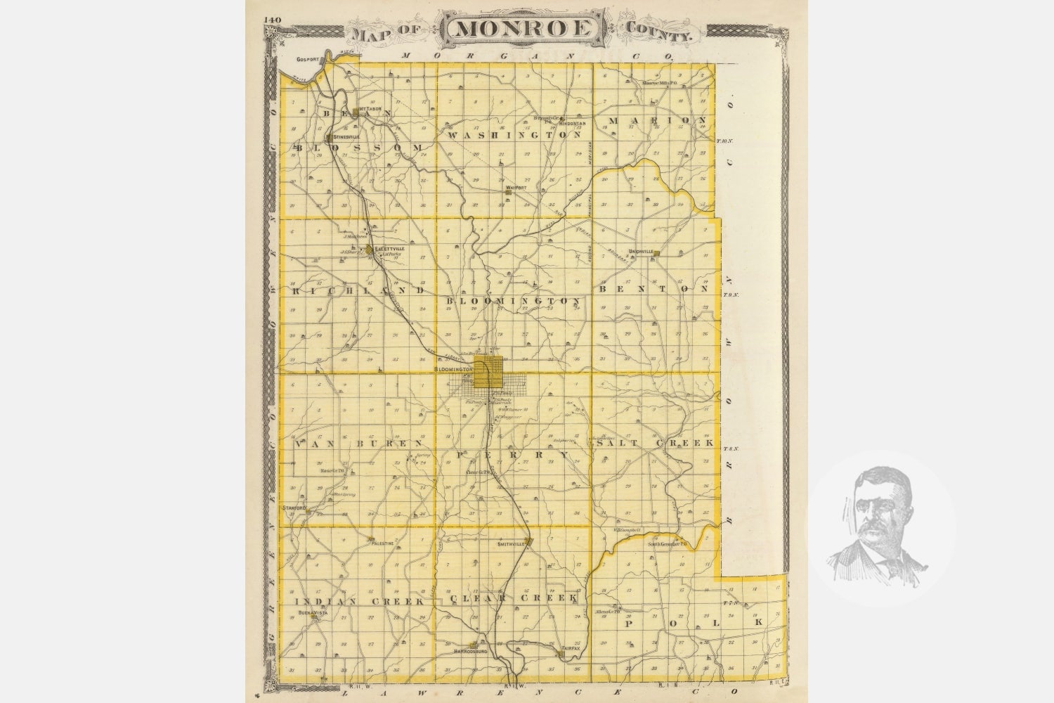 Vintage Monroe County IN Map 1876 Old Indiana Map Etsy
