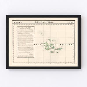 Galapagos Islands Map 1827, Vintage Galapagos Islands Map, Old Galapagos Islands Art, Wall Art Gift for Galapagos Islands History Lovers Ret