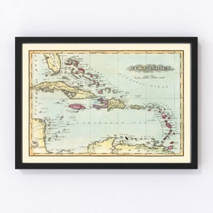 West Indies Map 1823 - Old Map of West Indies Art Vintage Print Framed Wall Art Canvas Portrait History Travel