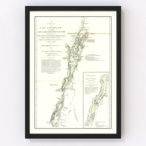 Lake Champlain Map 1776, Vintage Lake Champlain Map, Old Lake Champlain Art, Wall Art Gift for Lake Champlain History Lovers Retro Decor