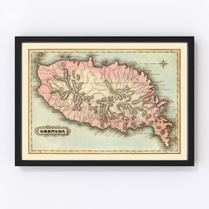 Grenada Map 1823, Vintage Grenada Map, Old Grenada Art, Wall Art Gift for Grenada History Lovers Retro Decor