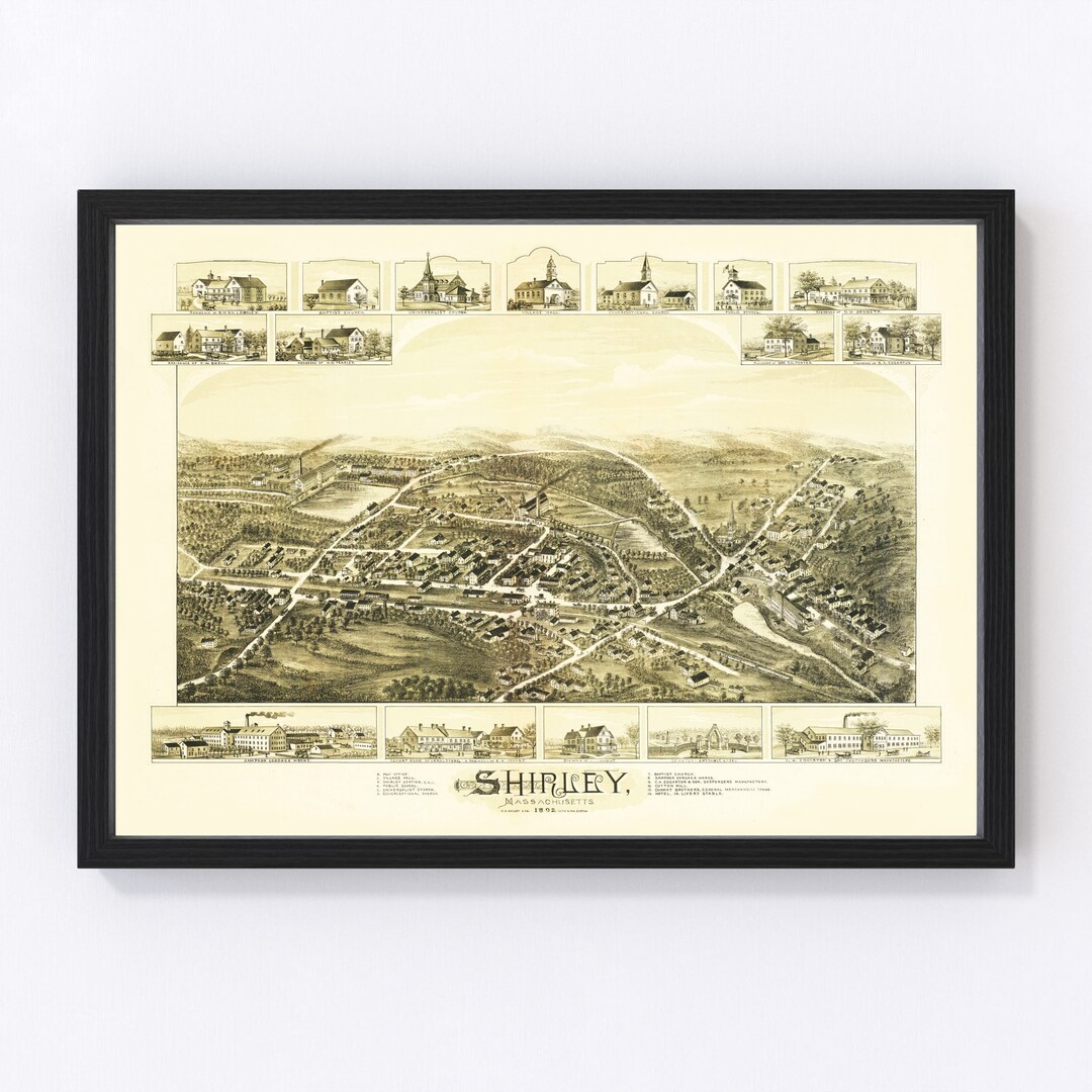 Shirley Map 1892 Old Map of Shirley Massachusetts Art Vintage Print