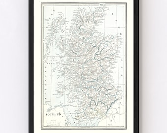 Scotland Map 1893, Vintage Scotland Map, Old Scotland Art, Wall Art Gift for Scotland History Lovers Retro Decor