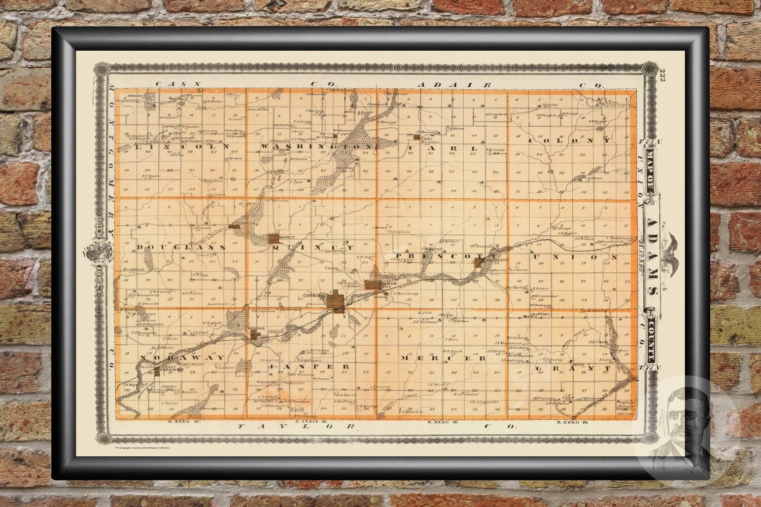 Vintage Adams County IA Map 1875 Old Iowa Map Historical Etsy