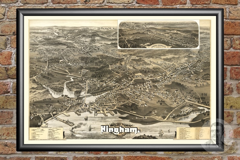 Vintage Hingham Map 1885 Old Hingham Massachusetts Map Etsy