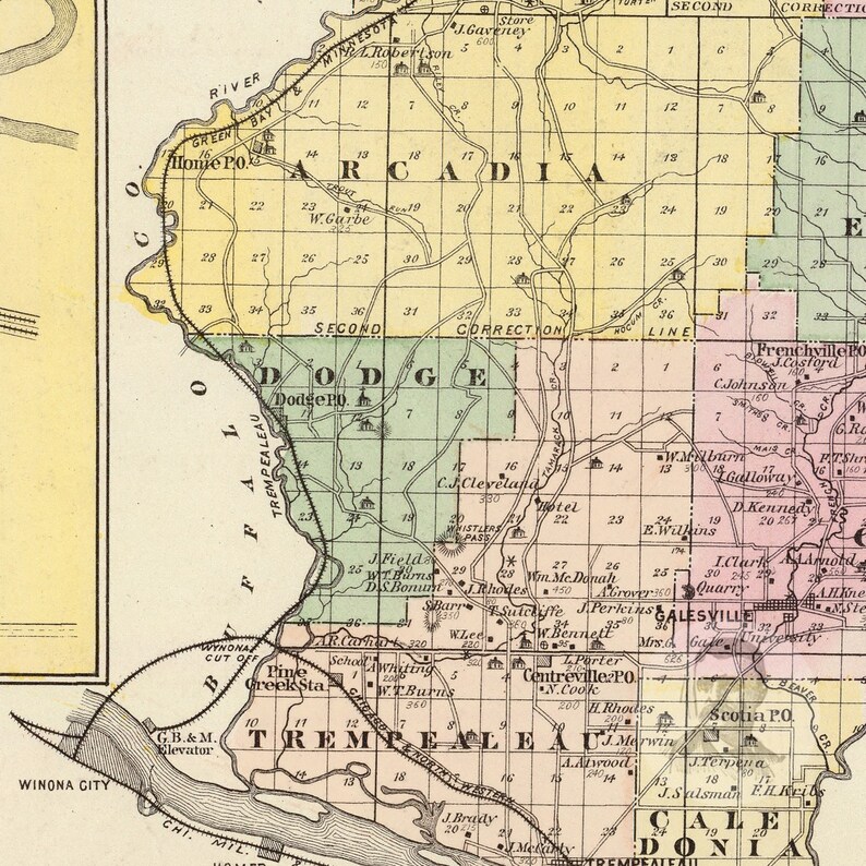 Trempealeau County Wisconsin Vintage Map From 1878 Old Etsy