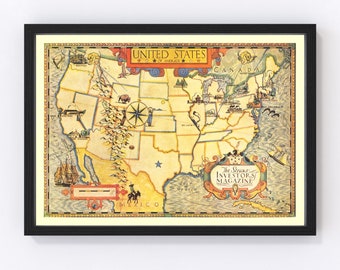 United States Map 1926, Vintage United States Map, Old United States Art, Wall Art Gift for United States History Lovers Retro Decor